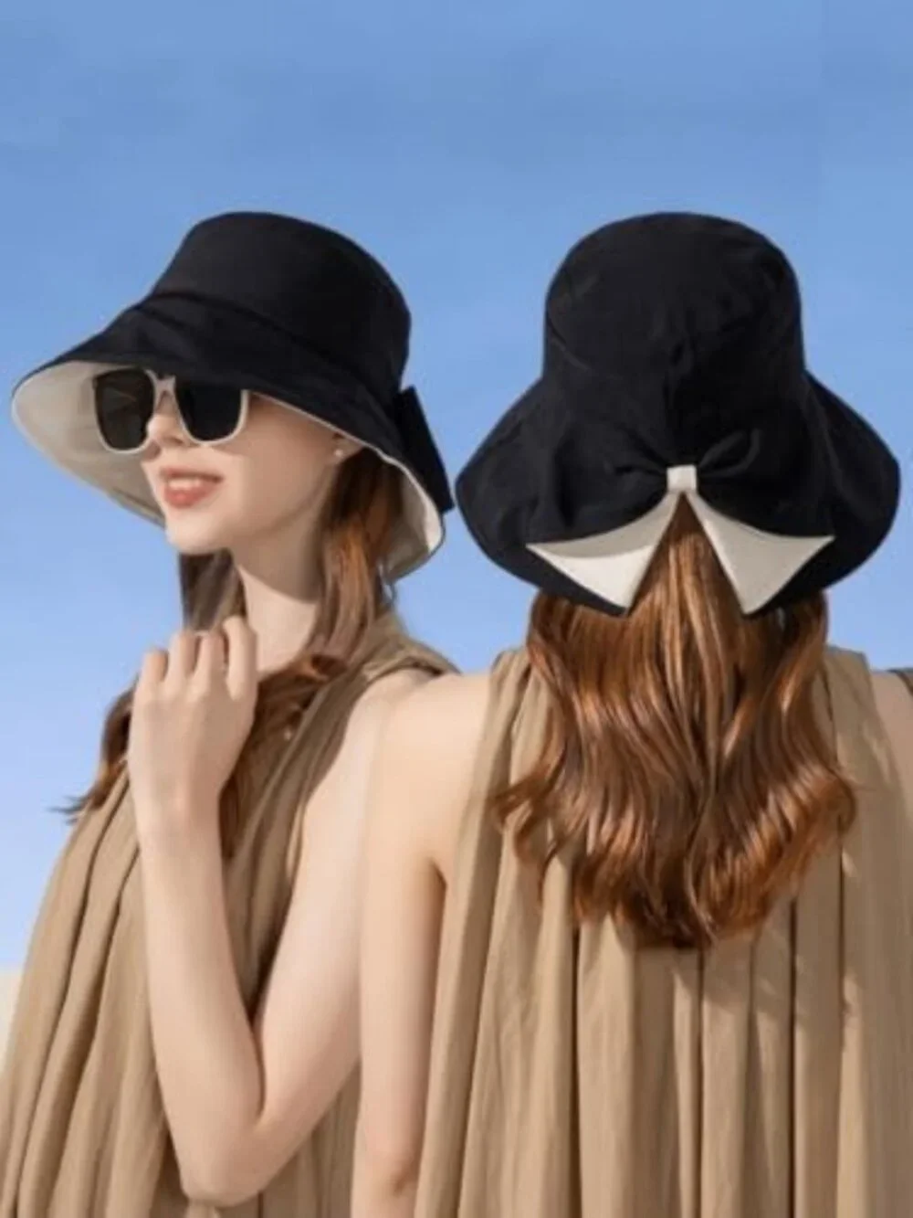 Stylish Wide Brim Bowknot Sun Hat - UPF50+ Foldable Travel Beach Accessory
